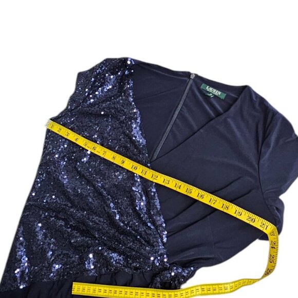 Lauren Ralph Lauren Womens Long Sleeve Sequin, Jersey Maxi Dress, Blue, Drape,14 - Picture 8 of 8
